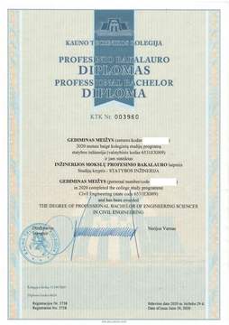 Statybos inžinerijos diplomas